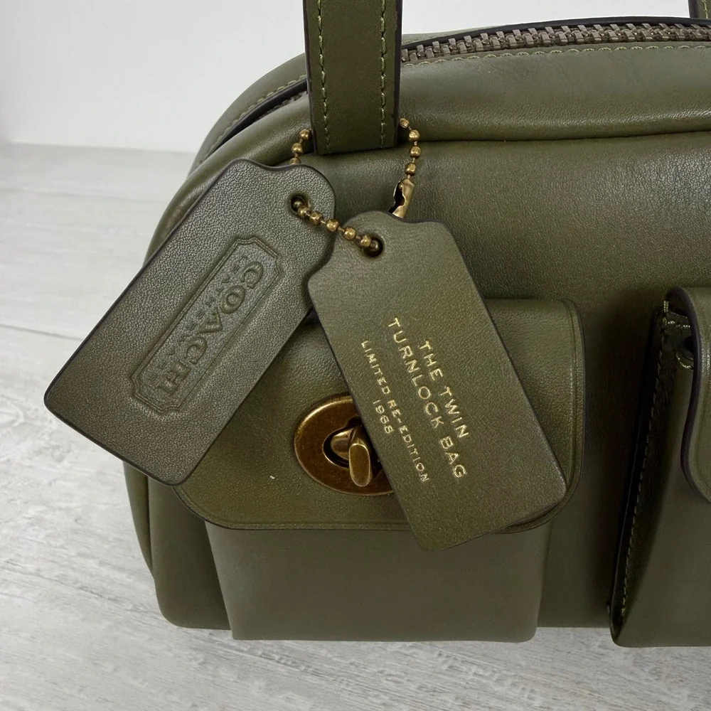Coach The Twin Turnlock Bag 20 Small Olive Green Leather Satchel Y2K Handbag